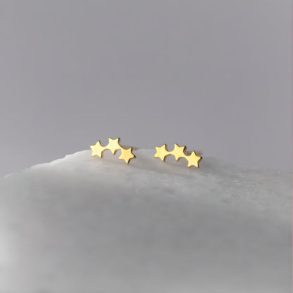 Triple Star Sterling Silver Stud Earrings