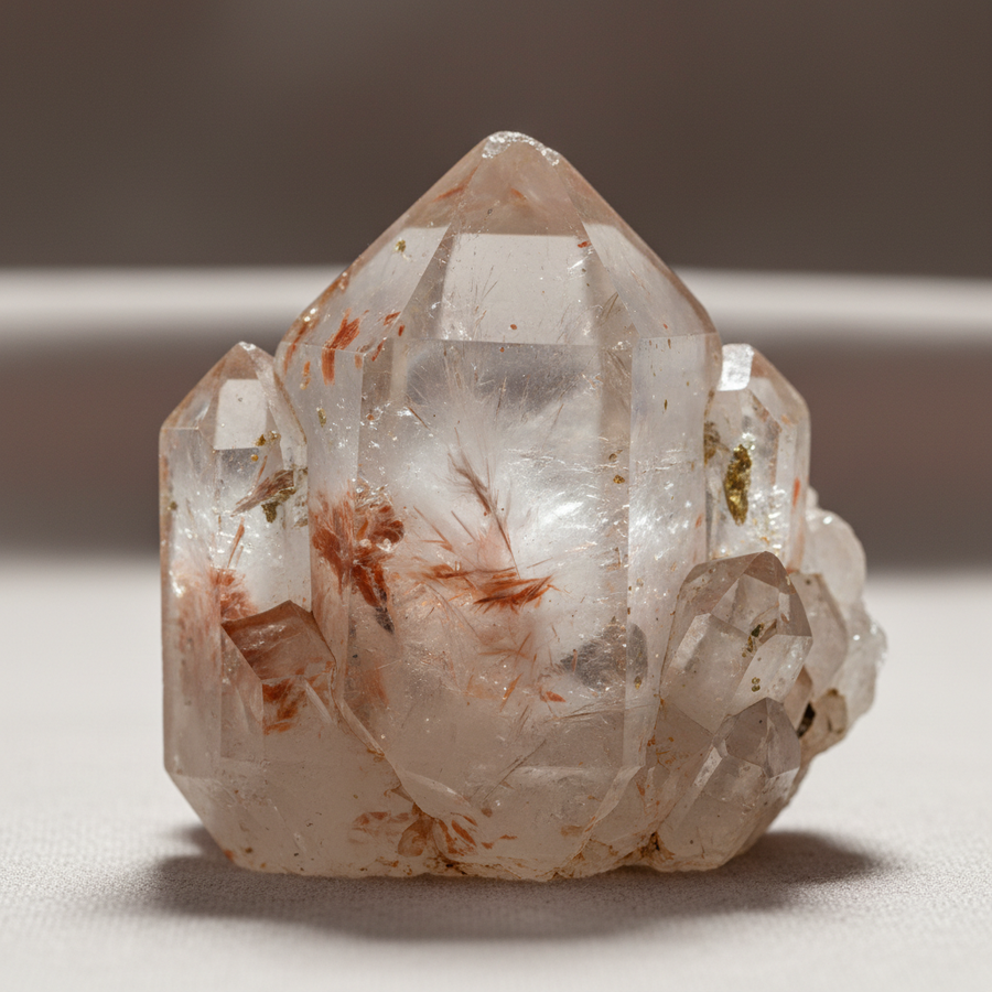Triplite Wagnerite And Pyrite In Quartz crystal close-up