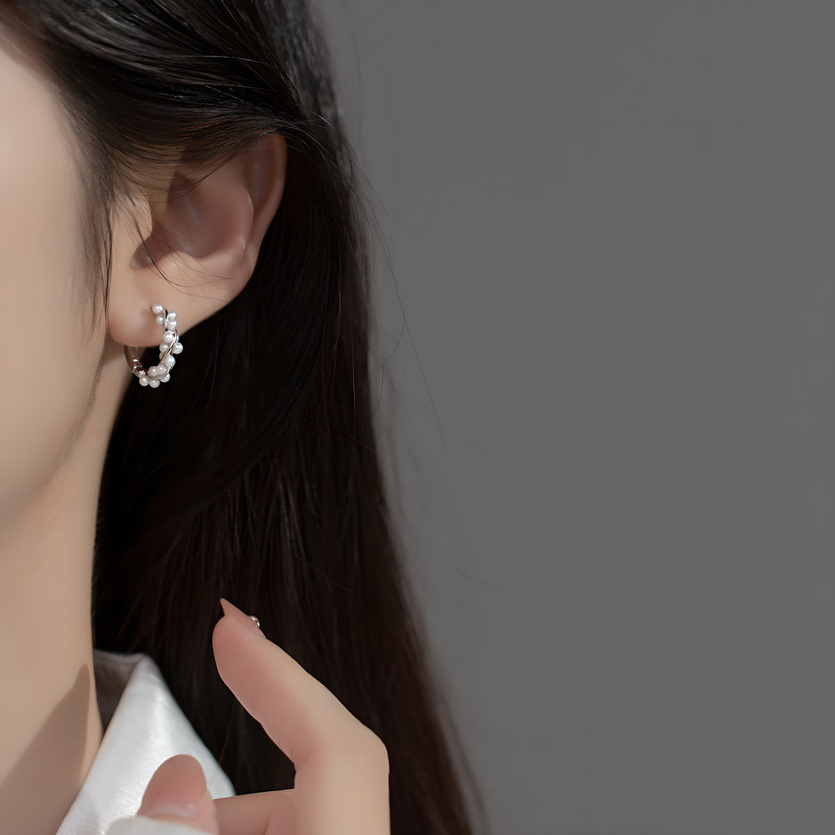 Twisted Floral Hoop Bead Earrings S925 Silver