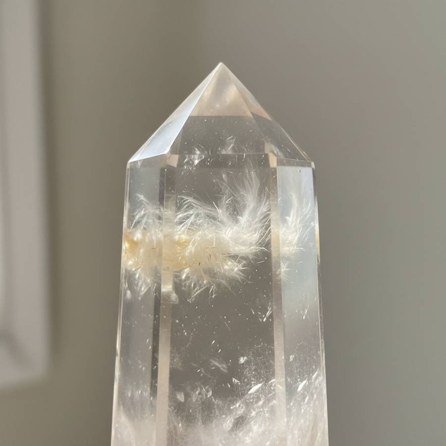 Amphibole Quartz crystal close-up