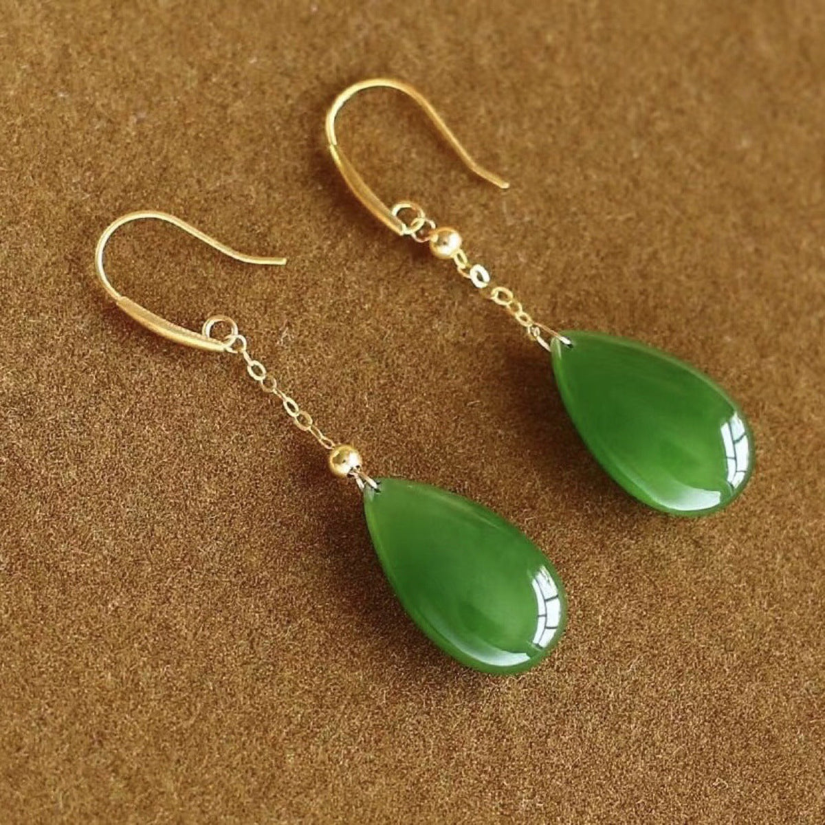 Vibrant Green Hetian Jade Teardrop Dangle Earrings