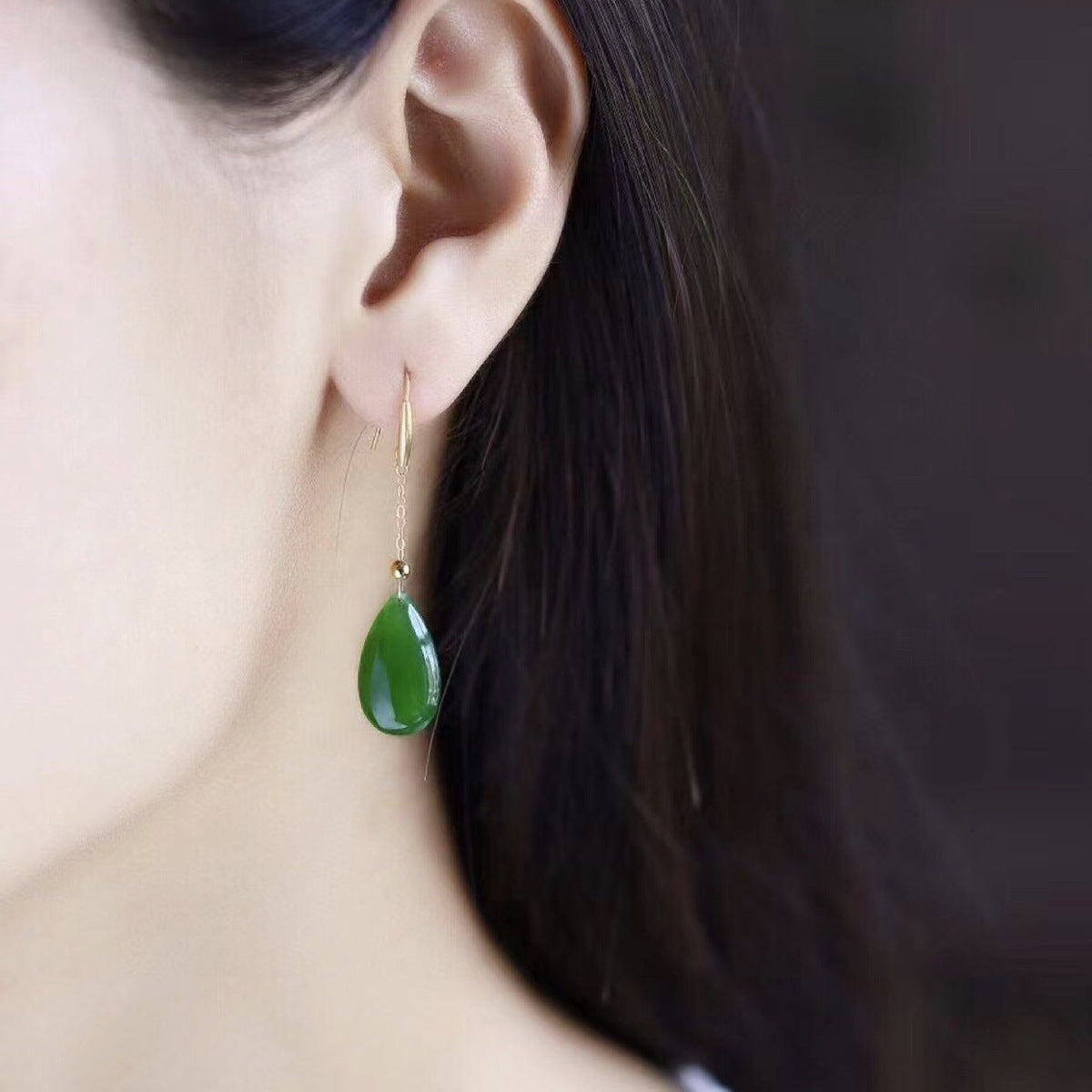 Vibrant Green Hetian Jade Teardrop Dangle Earrings