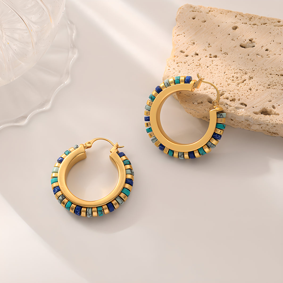 Vintage Handmade Turquoise Beaded Geometric Earrings