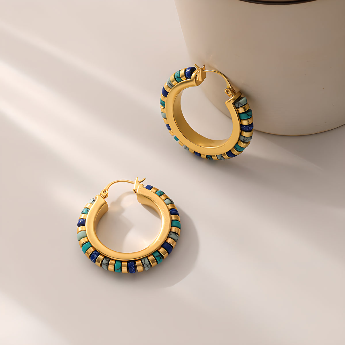 Vintage Handmade Turquoise Beaded Geometric Earrings