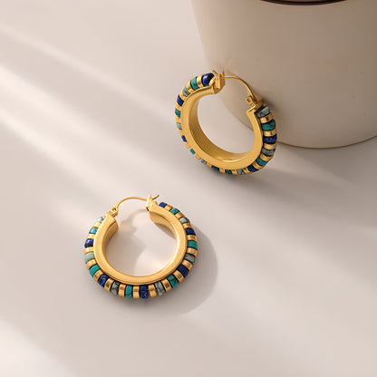 Vintage Handmade Turquoise Beaded Geometric Earrings