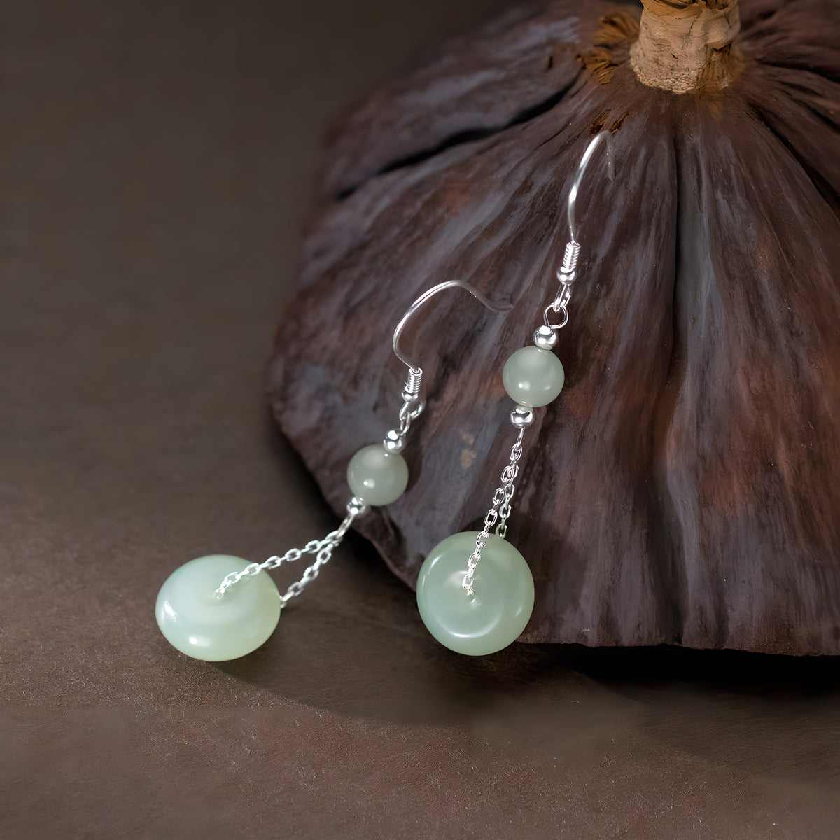 Vintage Hetian Jade Drop Earrings in S925 Sterling Silver