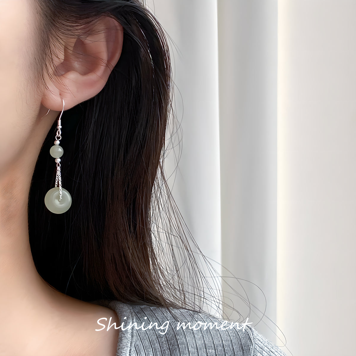 Vintage Hetian Jade Drop Earrings in S925 Sterling Silver