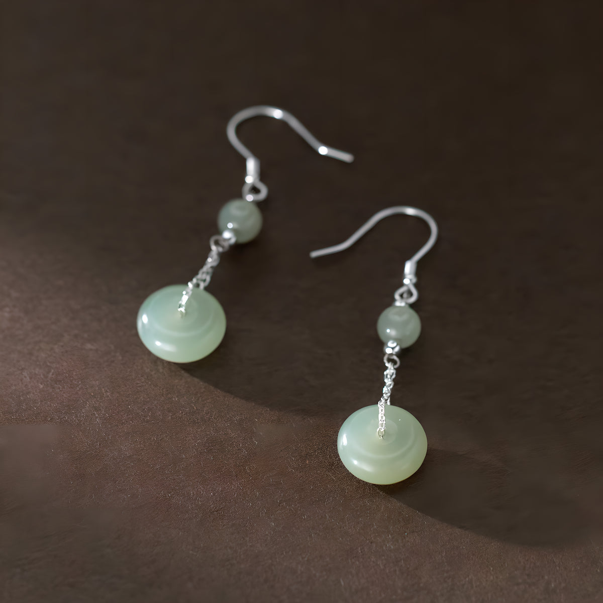 Vintage Hetian Jade Drop Earrings in S925 Sterling Silver