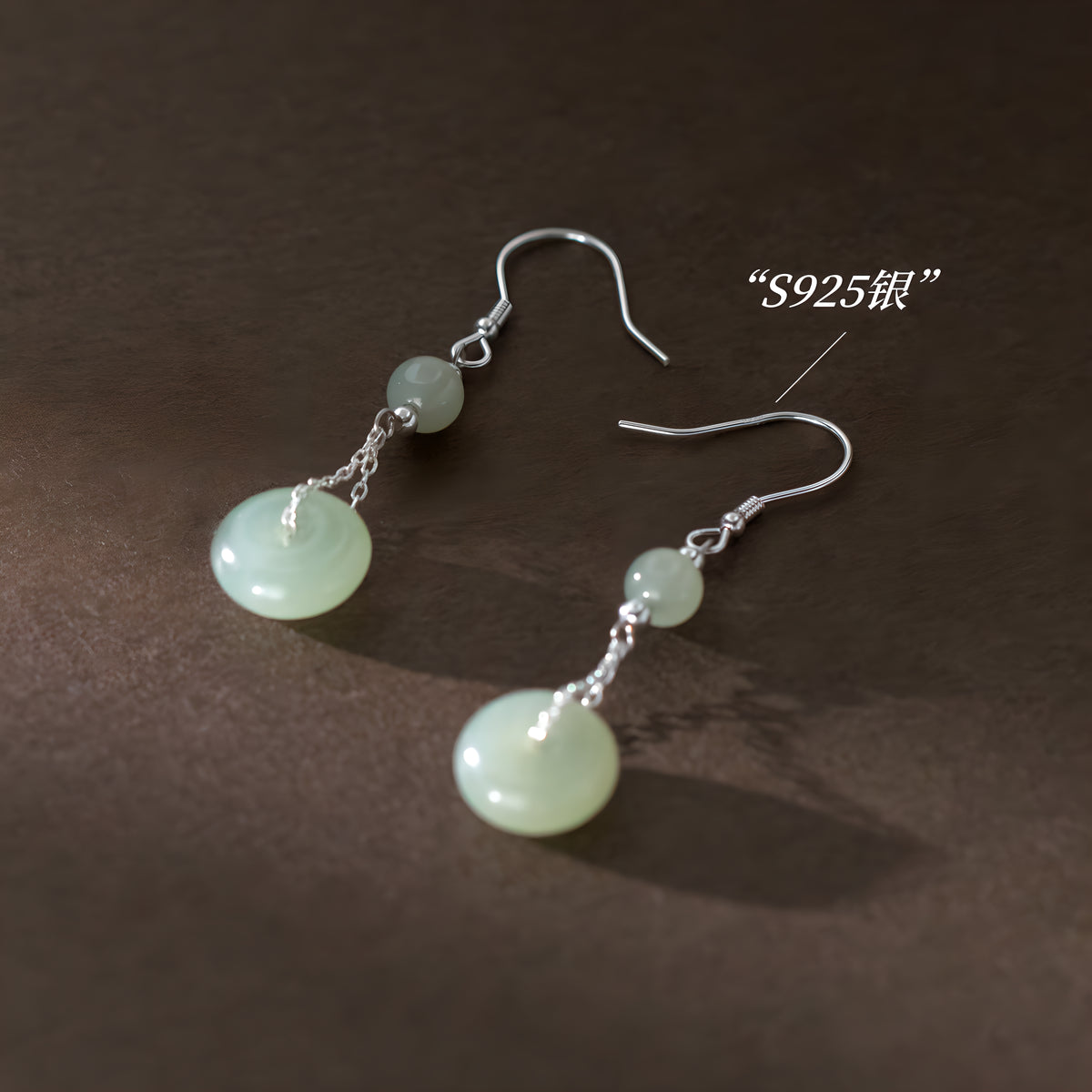 Vintage Hetian Jade Drop Earrings in S925 Sterling Silver