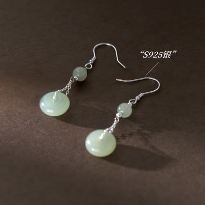 Vintage Hetian Jade Drop Earrings in S925 Sterling Silver