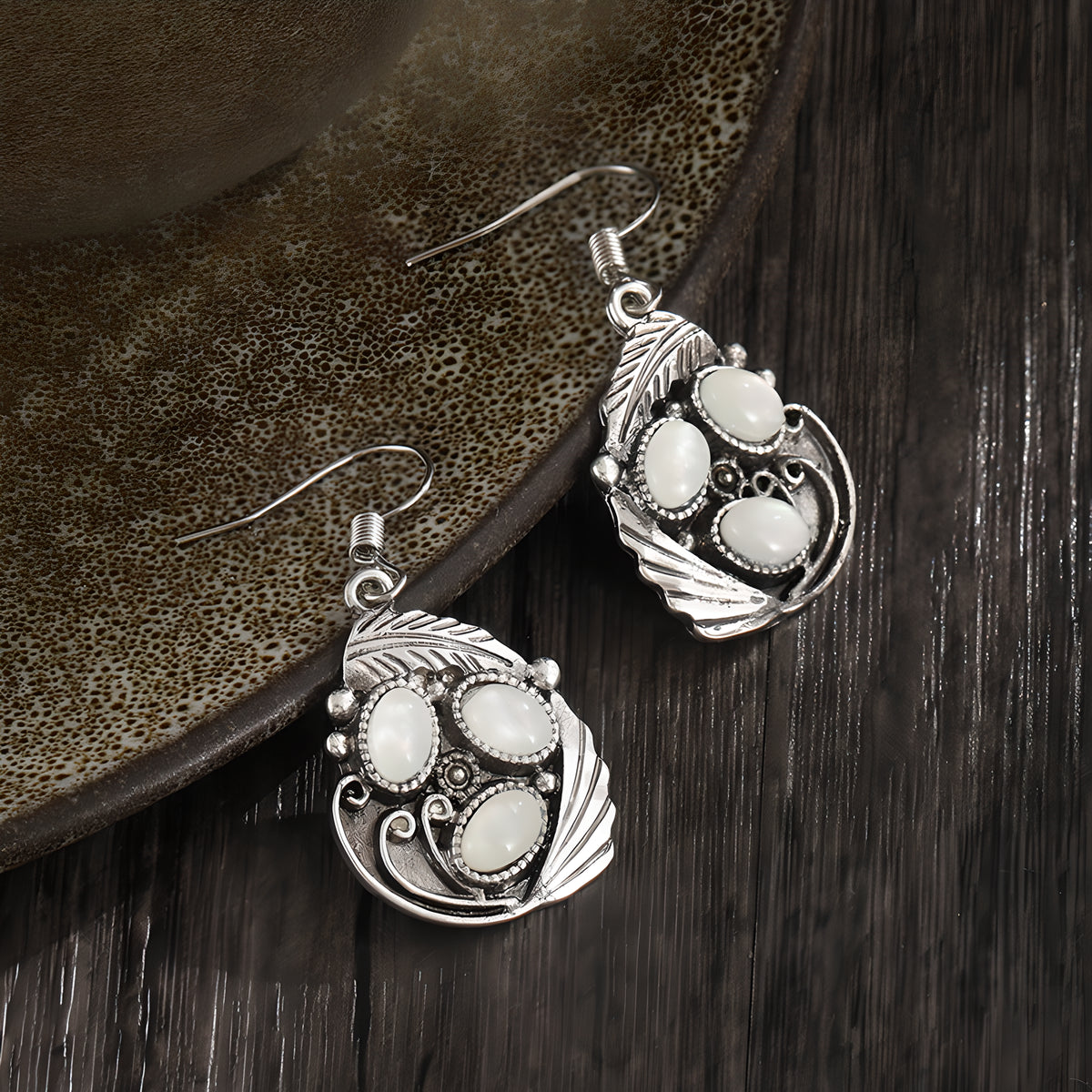 Vintage Leaf Opal Earrings