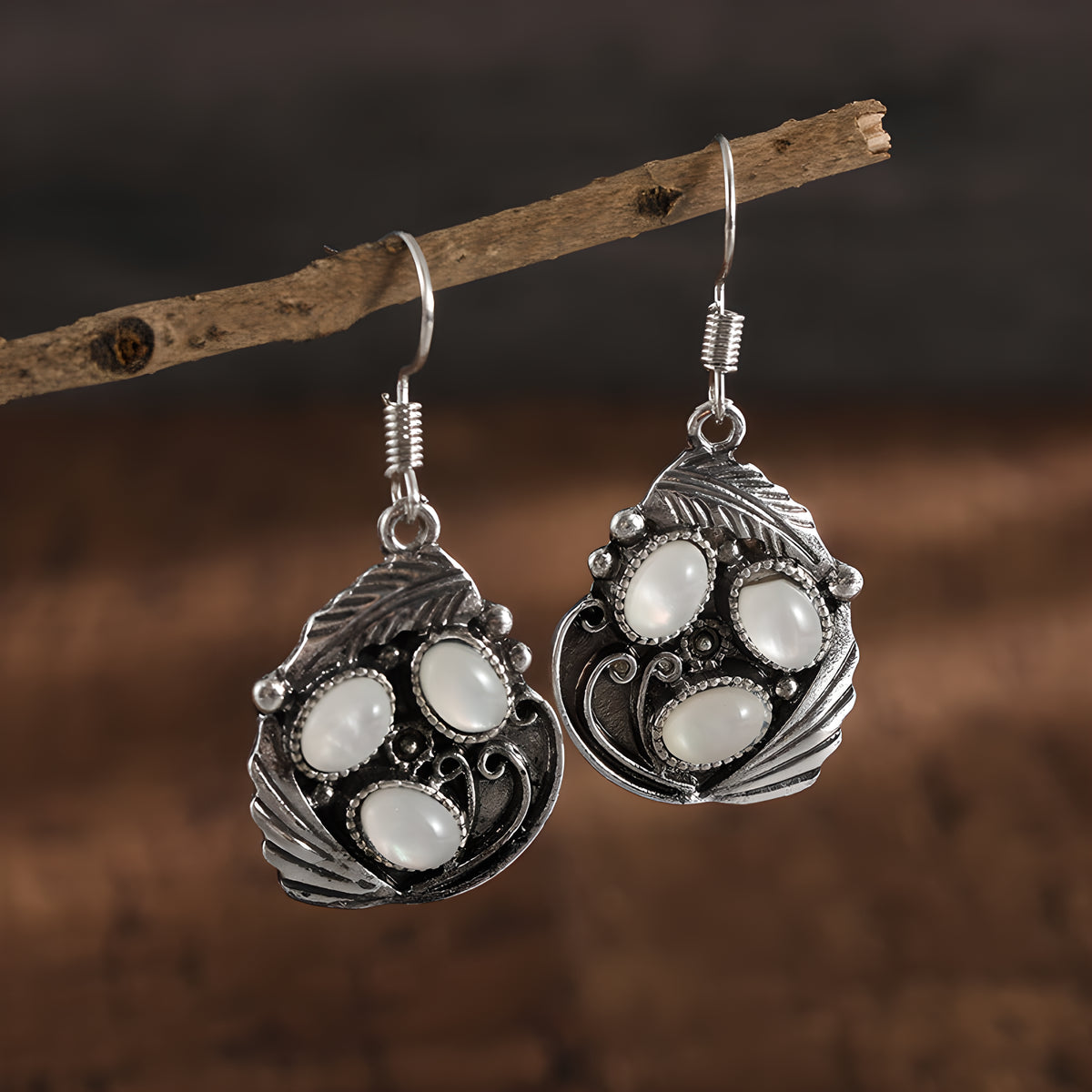 Vintage Leaf Opal Earrings