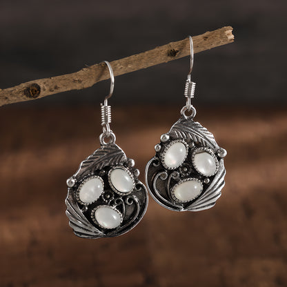 Vintage Leaf Opal Earrings