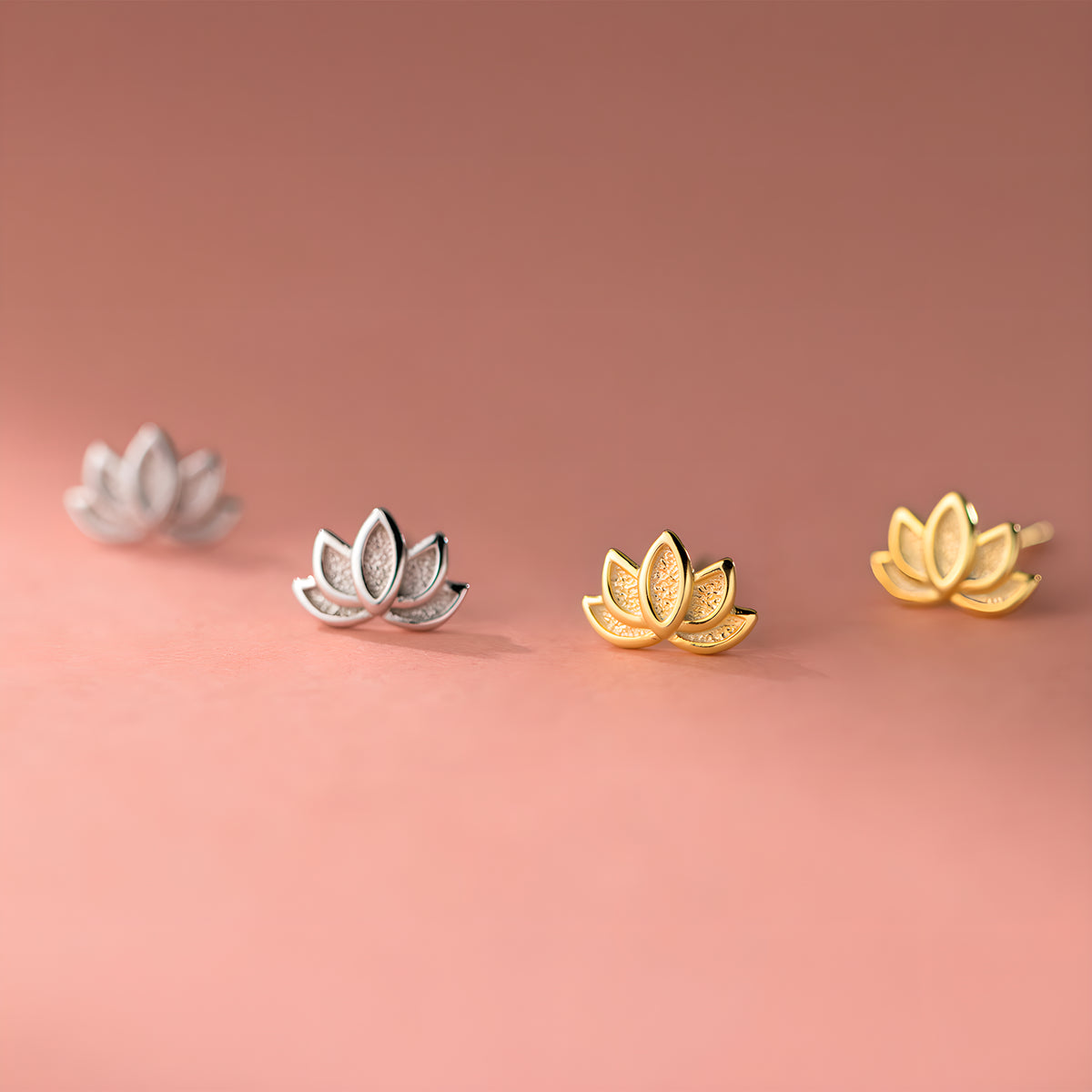 Vintage Lotus Flower Stud Earrings S925 Sterling Silver