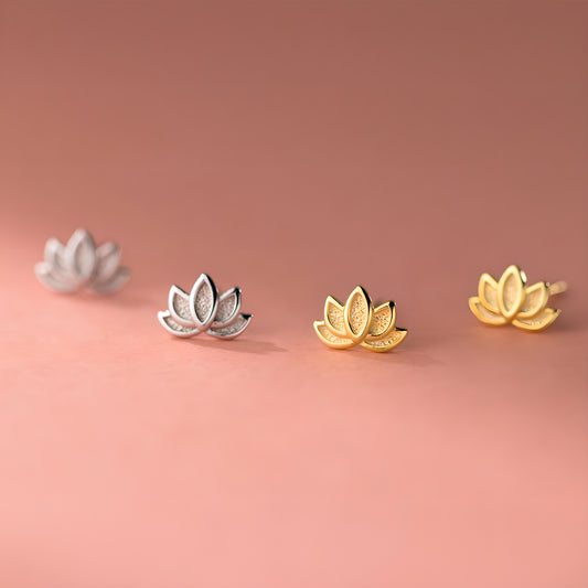 Vintage Lotus Flower Stud Earrings S925 Sterling Silver