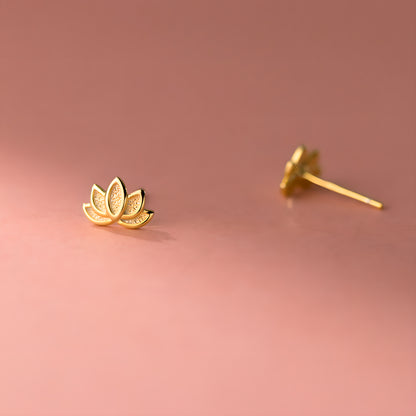 Vintage Lotus Flower Stud Earrings S925 Sterling Silver