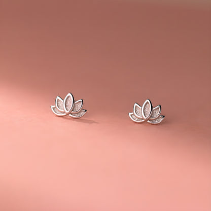 Vintage Lotus Flower Stud Earrings S925 Sterling Silver