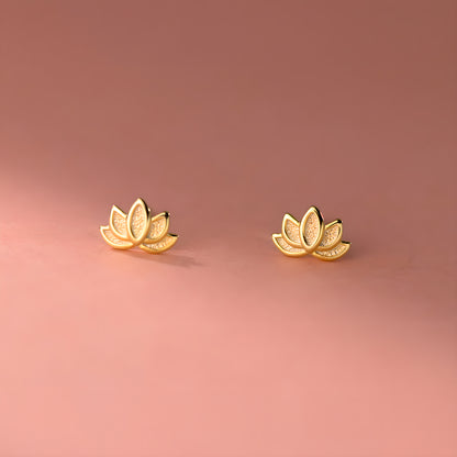 Vintage Lotus Flower Stud Earrings S925 Sterling Silver