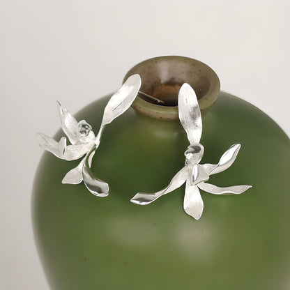 Vintage Orchid Floral Sterling Silver Earrings