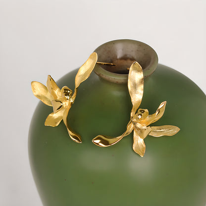 Vintage Orchid Floral Sterling Silver Earrings