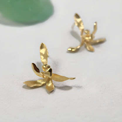 Vintage Orchid Floral Sterling Silver Earrings