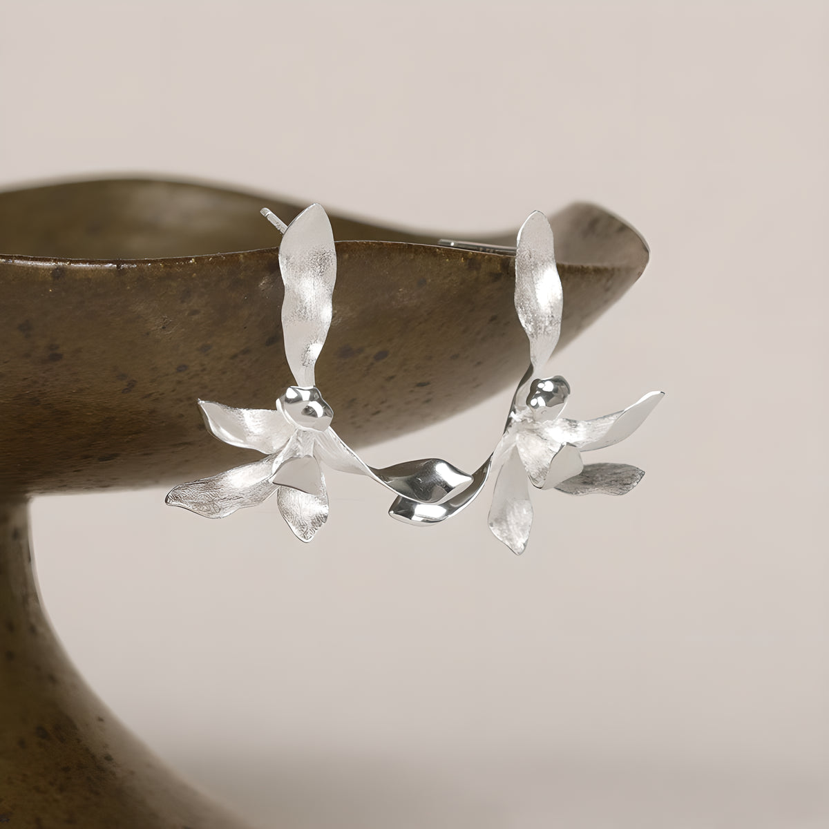 Vintage Orchid Floral Sterling Silver Earrings