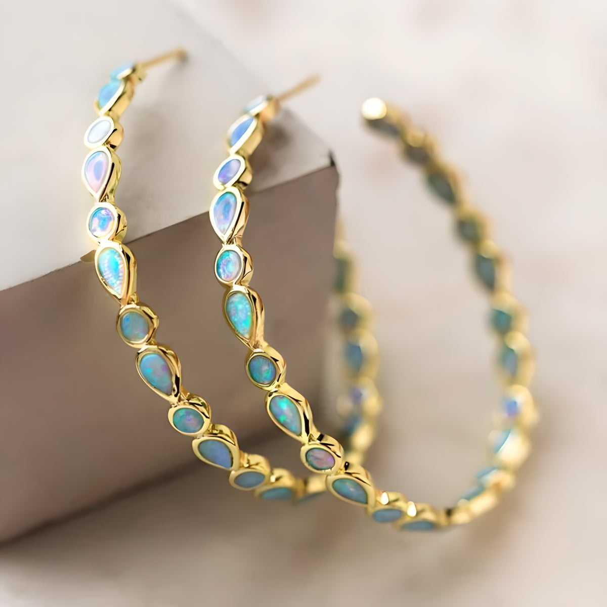 Vintage Western Opal C-Shaped Large Hoop Earrings