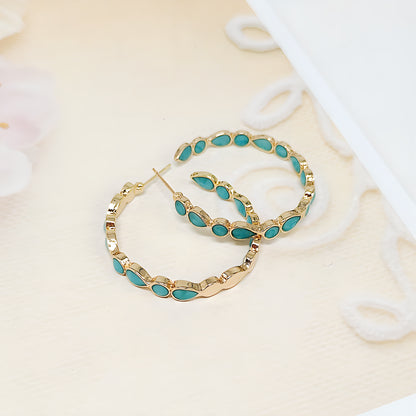 Vintage Western Opal C-Shaped Large Hoop Earrings