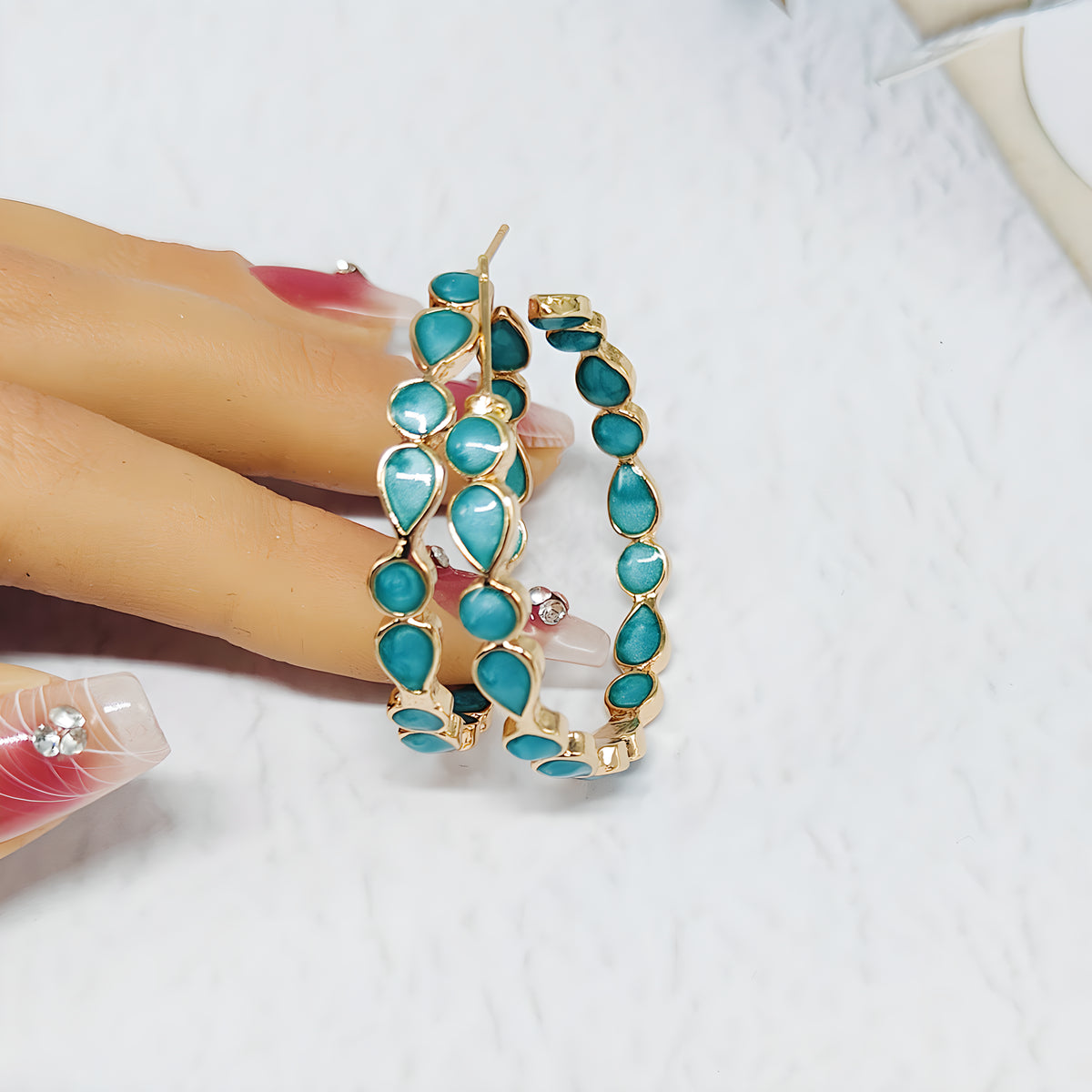 Vintage Western Opal C-Shaped Large Hoop Earrings