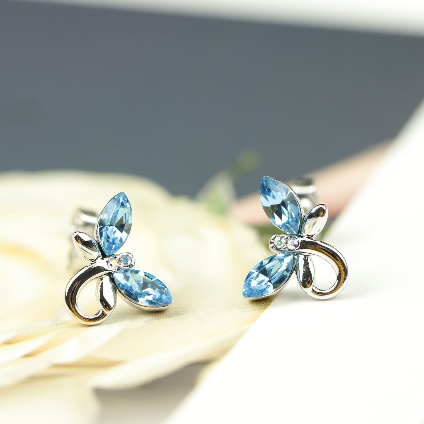Butterfly Crystal Silver Stud Earrings