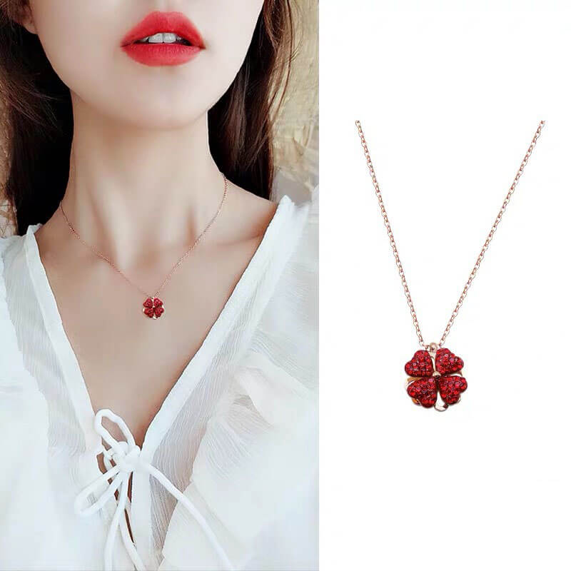 Lucky Red Clover Rotating Necklace