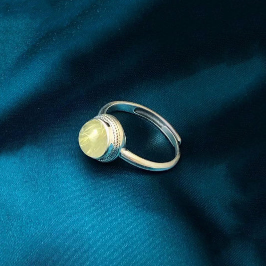 Natural Yellow Crystal Silver Open Ring