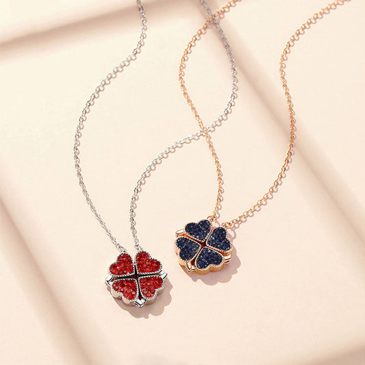 Heart Two-sided Foldable Necklace, Clover Magnet Pendant - LUXYIN
