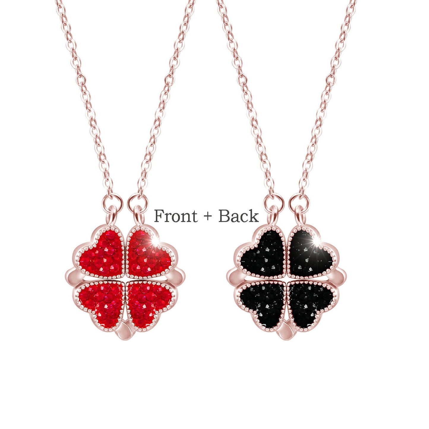 Lucky Heart Two-sided Foldable Necklace, Clover Magnet Pendant Chain