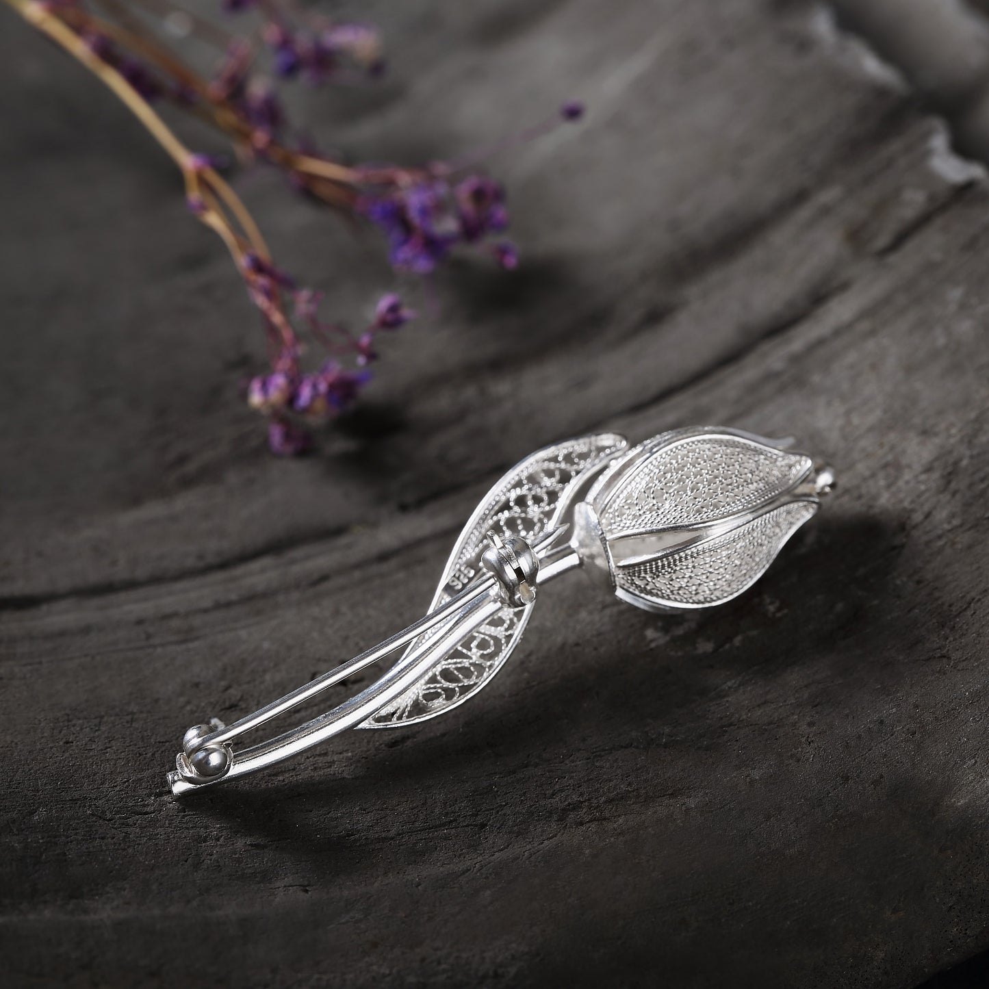 Vintage Handmade Flower Silver Brooch