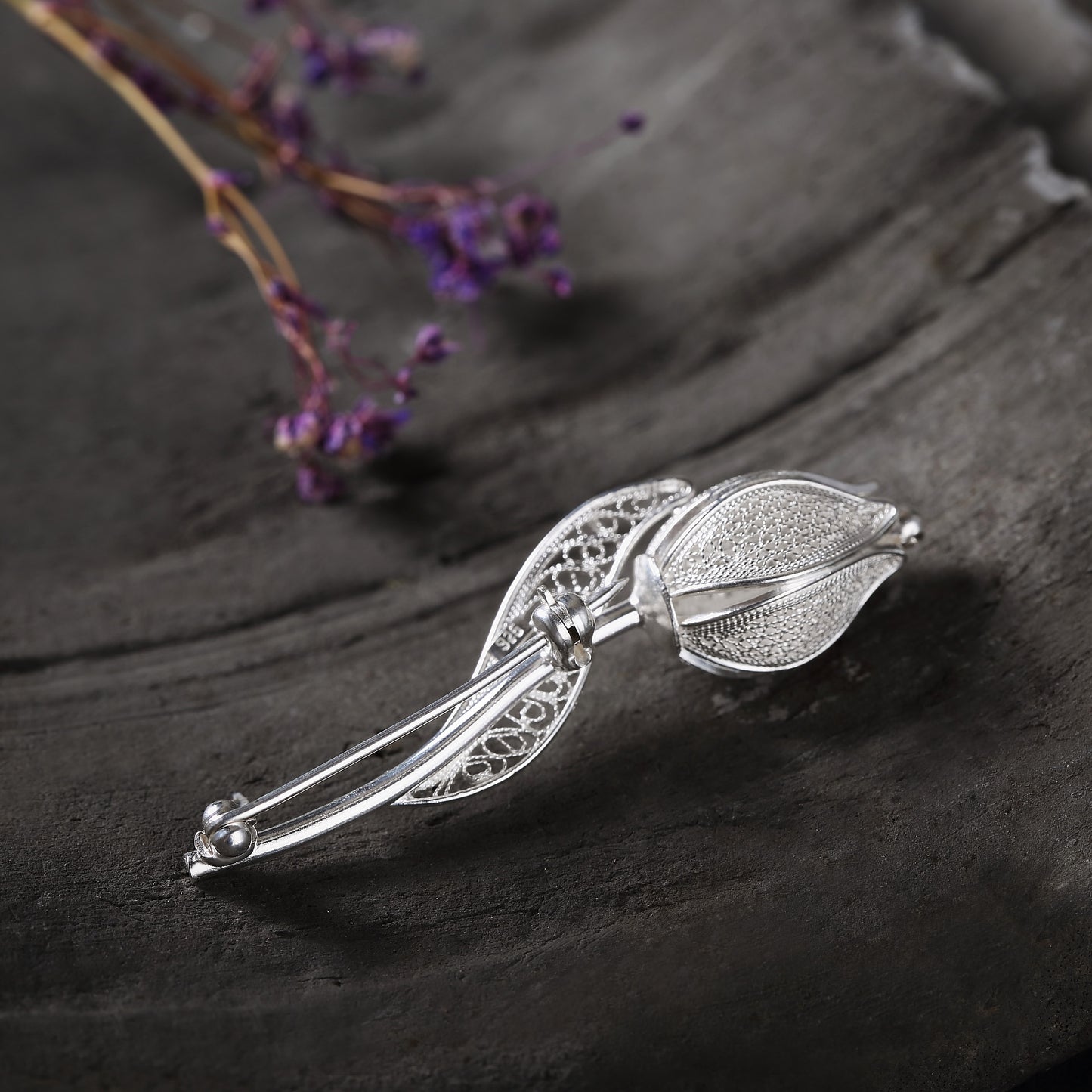 Broche Flor Vintage Hecha A Mano Plata