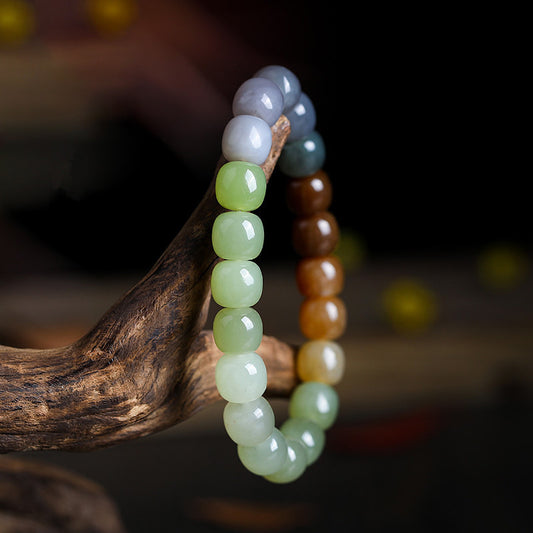 Luxyin Jade Bead Bracelet With Colorful Hetian Jade