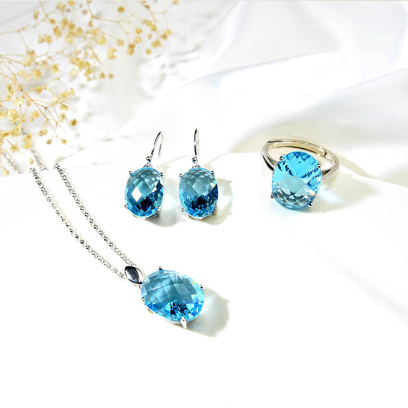 Healing Crystal Pendant Earrings Ring Set