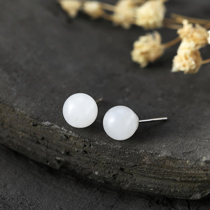 Natural White Jade Stud Earrings