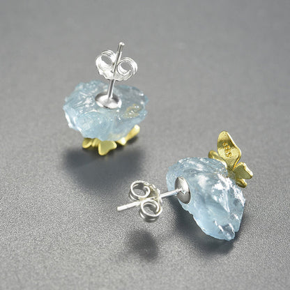 Aquamarine Earrings With Raw Aquamarine Stone