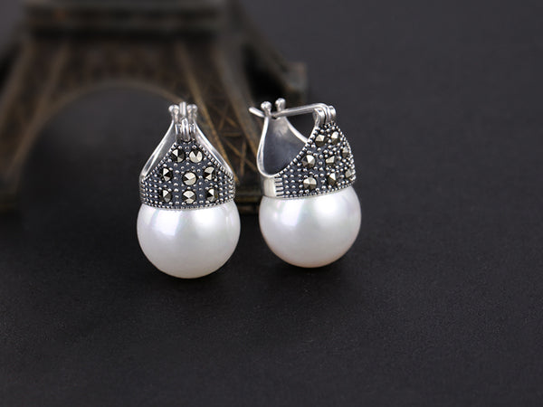 Vintage Mother of Pearl Drop Earrings, 925 Silver Earrings Online - LUXYIN