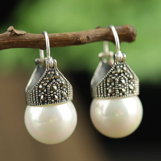 Vintage Mother of Pearl Drop Earrings, 925 Silver Earrings Online - LUXYIN