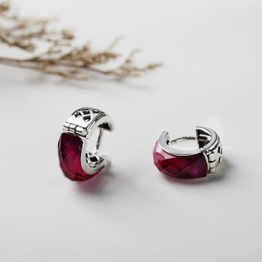 Vintage Red Corundum Leverback Earrings