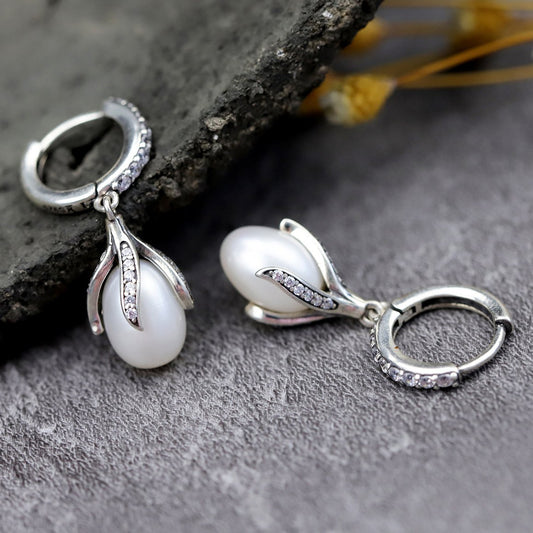 Shy Bud Silver Drop Earrings