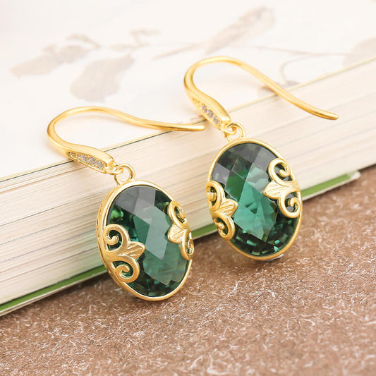 Green Crystal Cloud Pattern Drop Earrings