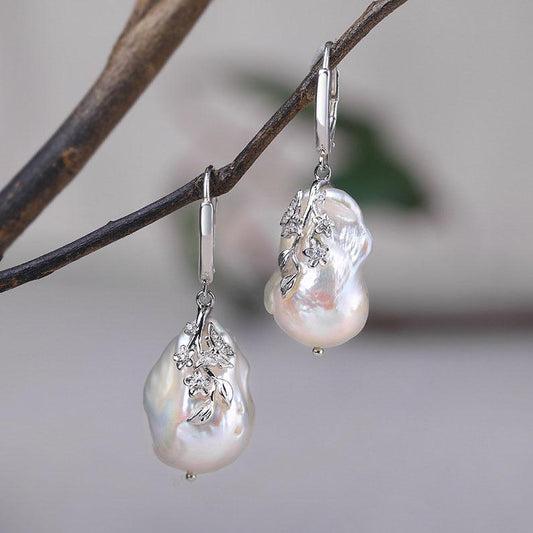 Natural Engraved Baroque Pearl Earrings