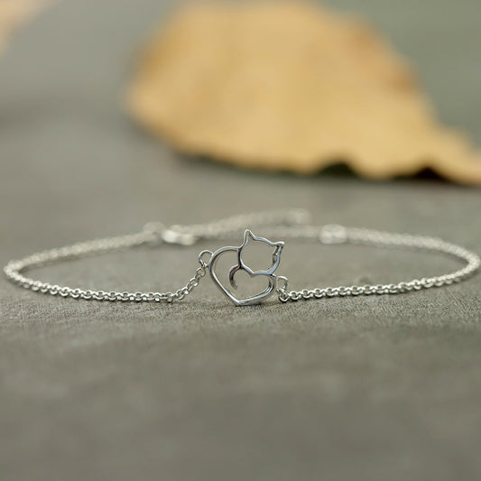 Lovely Cat Silver Bracelet