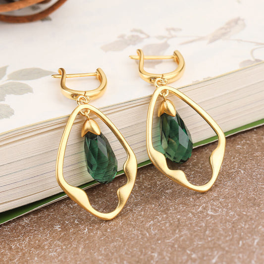 Vintage Green Crystal Leverback Earrings