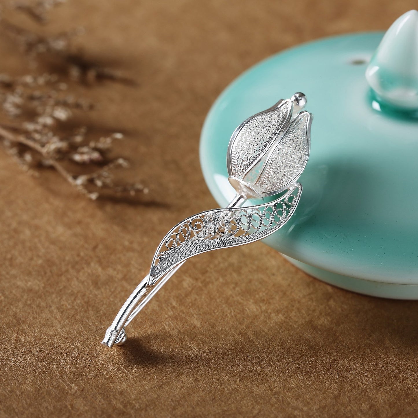 Broche Flor Vintage Hecha A Mano Plata