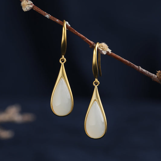 Waterdrop White Jade Drop Earrings